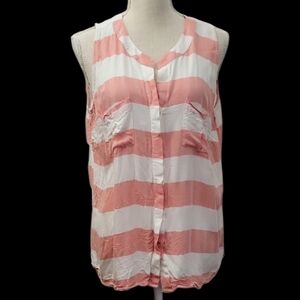 Cupio Coral and White Striped Sleeveless Blouse